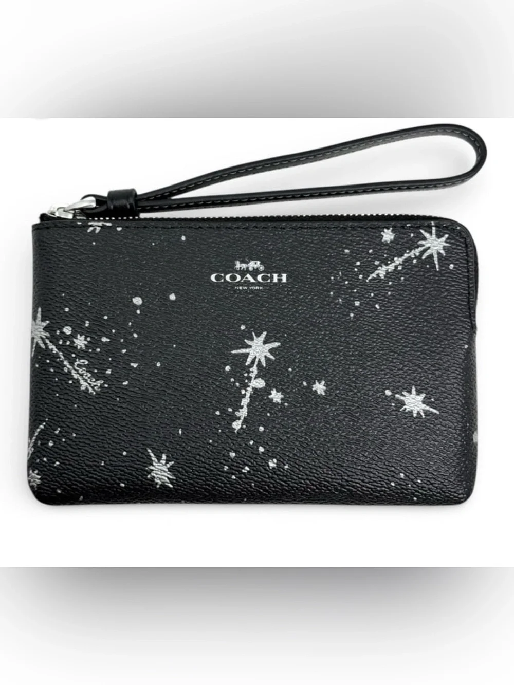 Coach Black Corner Zip Wristlet Star Print Pouch